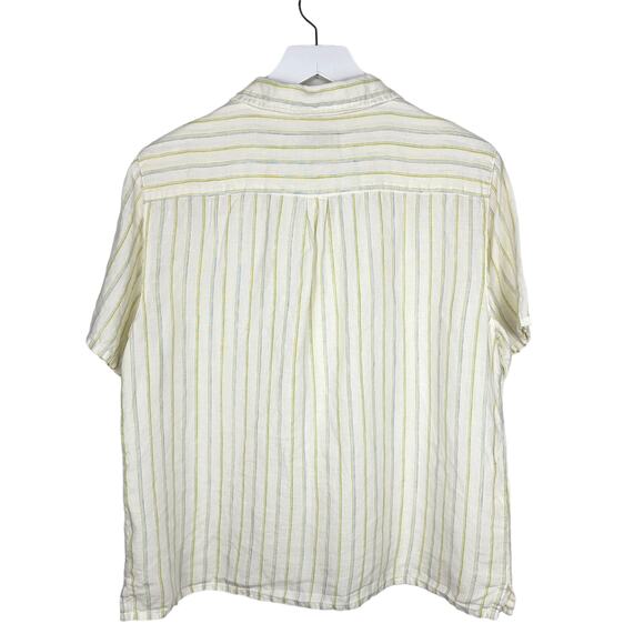 Chico's Ivory and Olive Striped Button Down Shirt - Picture 3 of 5